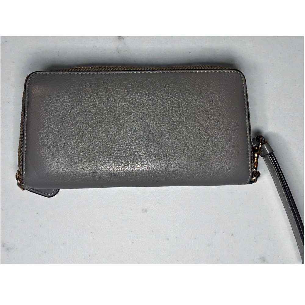 Coach Accordion Zip Wallet & Wristlet Strap Women's Heather Grey Pebbled Leather - Picture 8 of 12